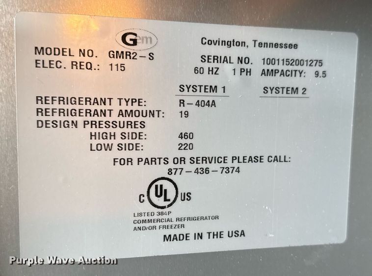 image for item EJ3161 Gem GMR2-S refrigerator 