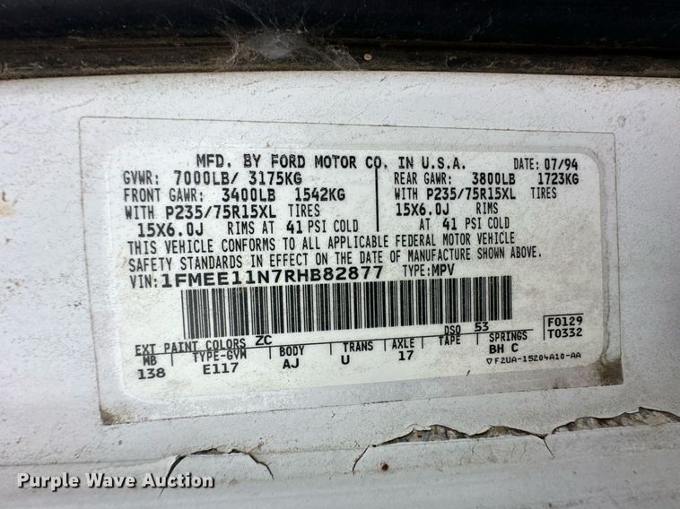 image for item ER8213 1994 Ford Club Wagon van