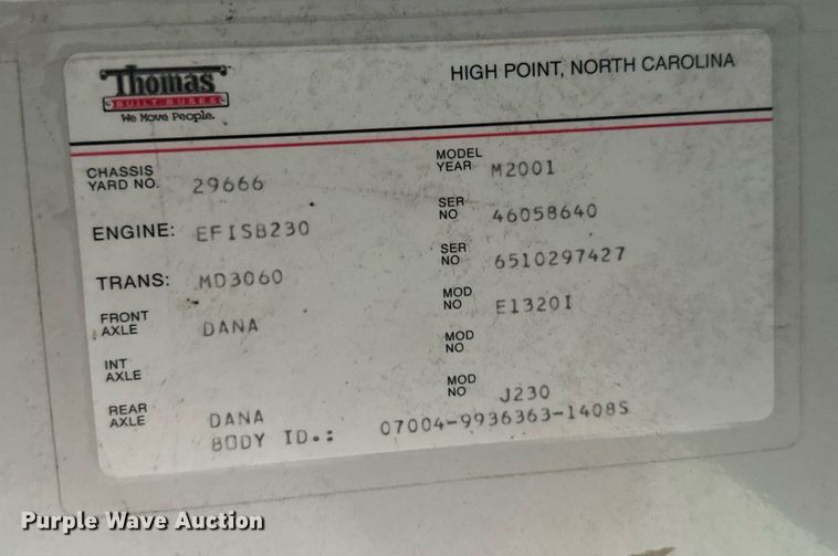 image for item IE9157 2001 Thomas   Saf-T-Liner MVP school bus