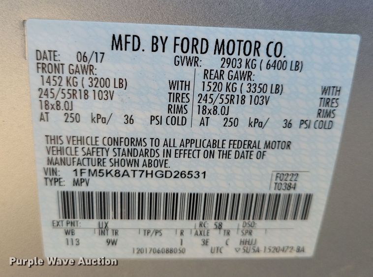 image for item JH9947 2017 Ford Explorer Police Interceptor SUV