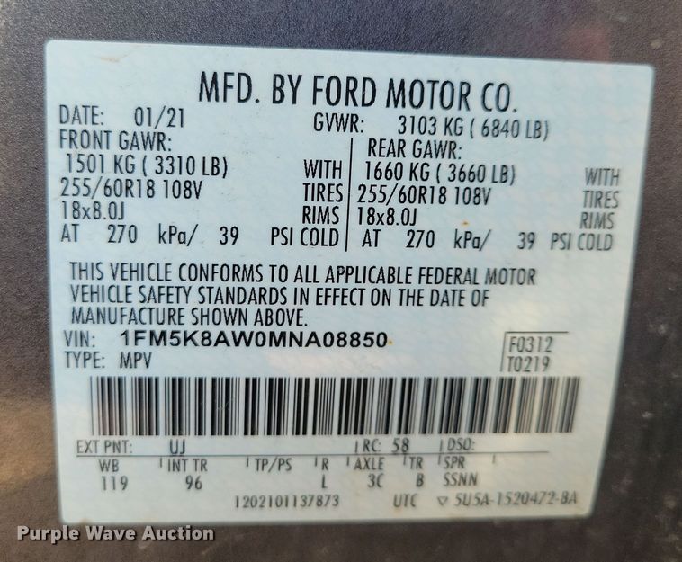 image for item JH9956 2021 Ford Explorer Police Interceptor SUV