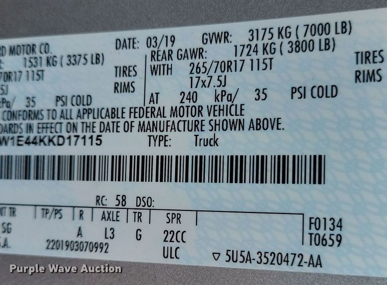 image for item JH9960 2019 Ford F150 XL SuperCrew pickup truck