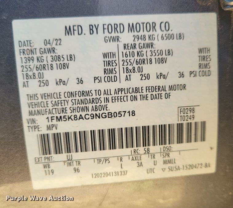 image for item JO9327 2022 Ford Explorer Police Interceptor SUV