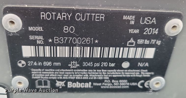 image for item OH9331 2014 Bobcat 80 skid steer rotary mower