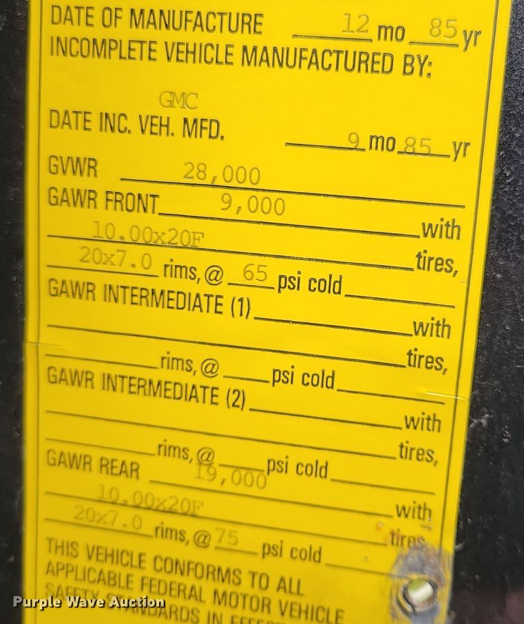 image for item OH9347 1986 GMC C7000 pumper fire truck