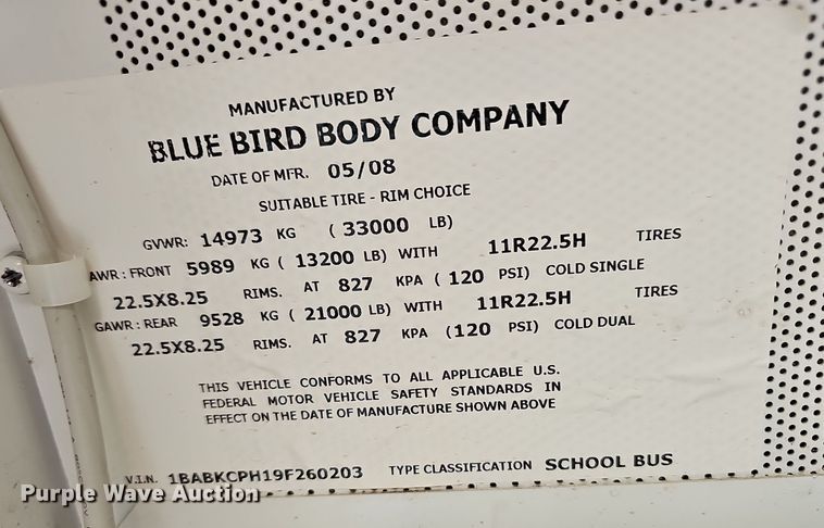 image for item OJ9025 2009 Blue Bird All American school bus