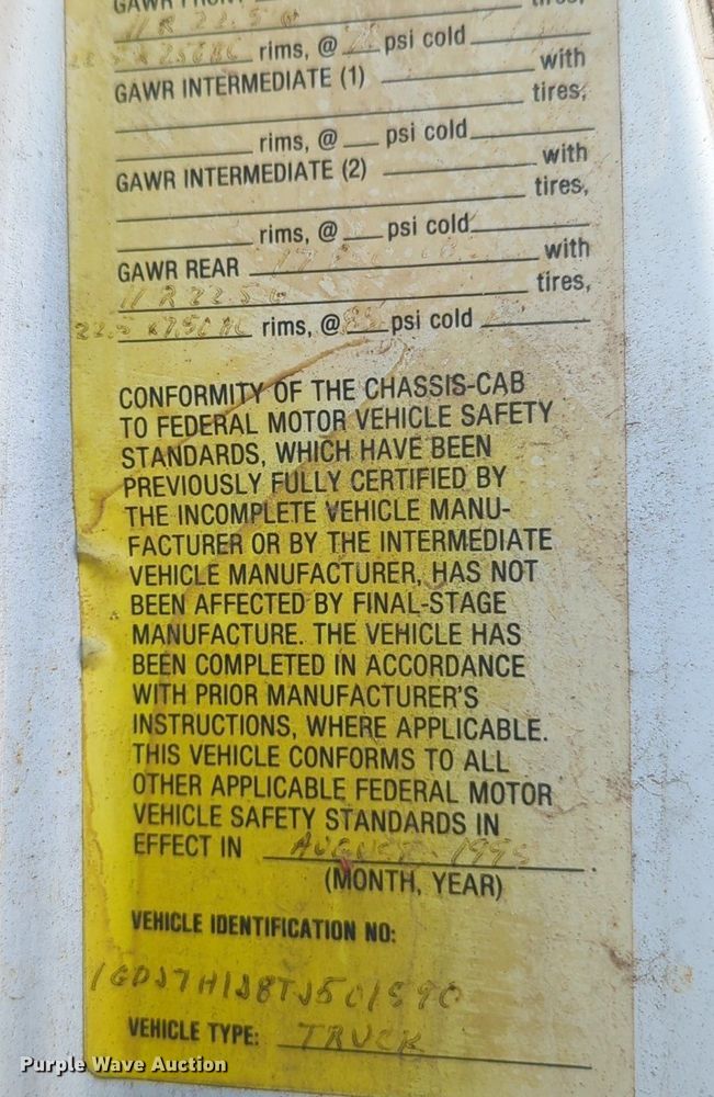 image for item DL1051 1996 GMC 7C500 box truck