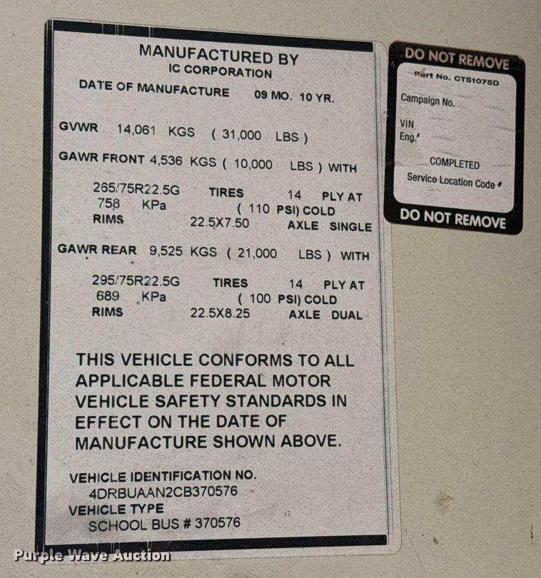 image for item DS2917 2012 International  CE school bus