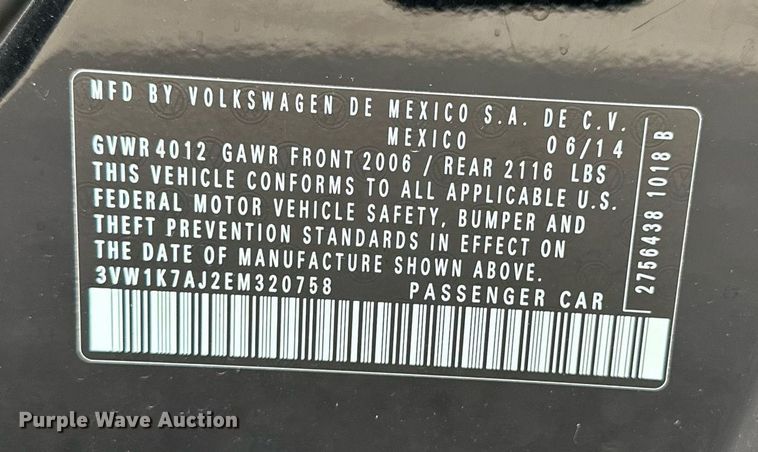 image for item DS3132 2014 Volkswagen Jetta S 