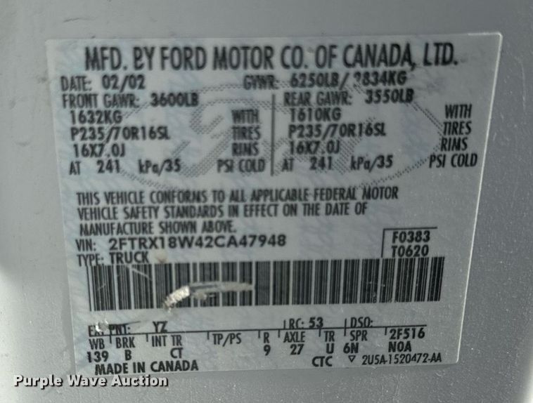 image for item DT2113 2002 Ford  F150XL SuperCab pickup truck