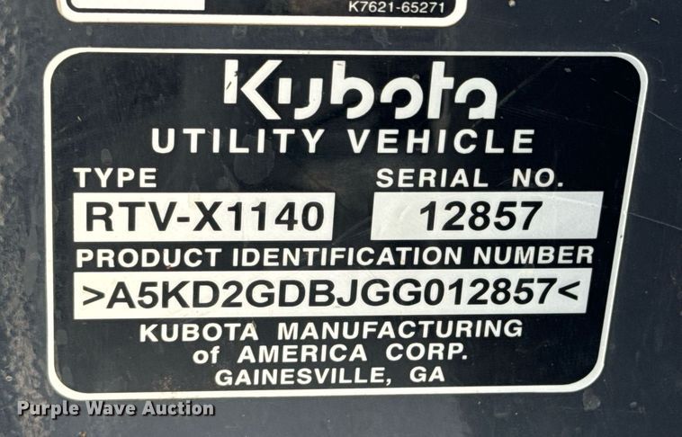 image for item DU9542 2016 Kubota RTV X1140 utility vehicle