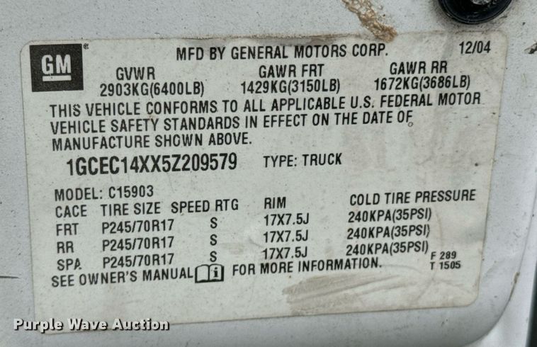 image for item DU9584 2005 Chevrolet Silverado 1500 pickup truck