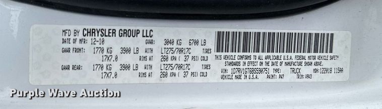 image for item DW2399 2011 Dodge Ram 1500 Quad Cab pickup truck