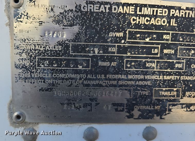 image for item DW3963 2006 Great Dane 74111-SSL101 dry van trailer