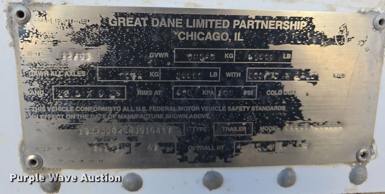 image for item DW3963 2006 Great Dane 74111-SSL101 dry van trailer