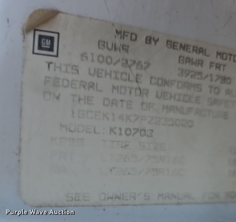 image for item DW3974 1993 Chevrolet K1500 pickup truck