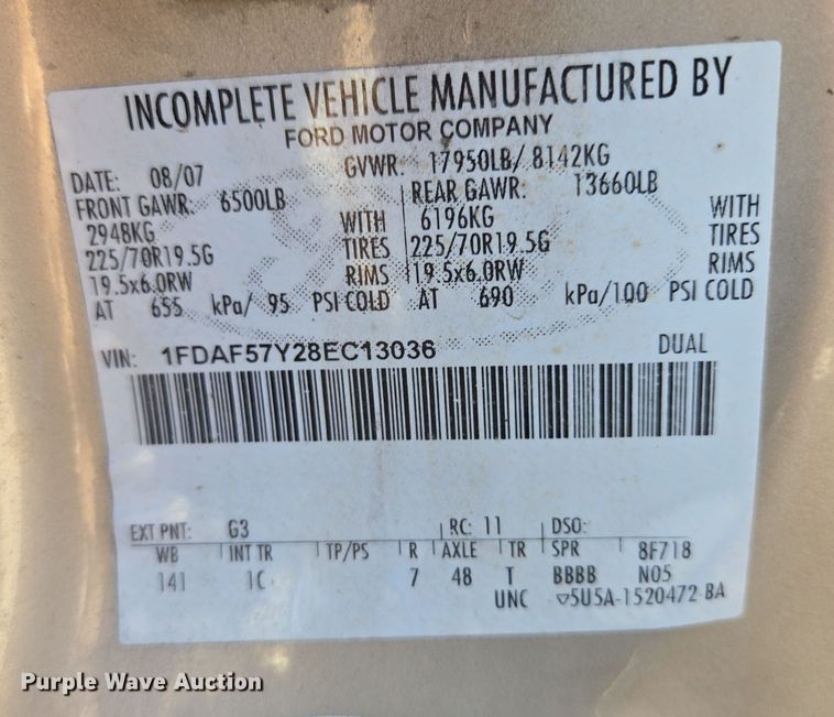 image for item EE8727 2008 Ford  F550 Super Duty XL  dump truck