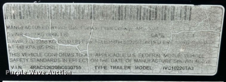 image for item EG1027 2011 Interstate West Trailers enclosed cargo trailer