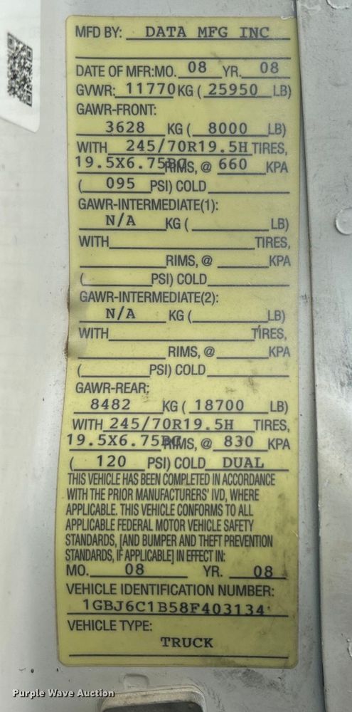 image for item EG1435 2008 Chevrolet  C6500 truck cab and chassis