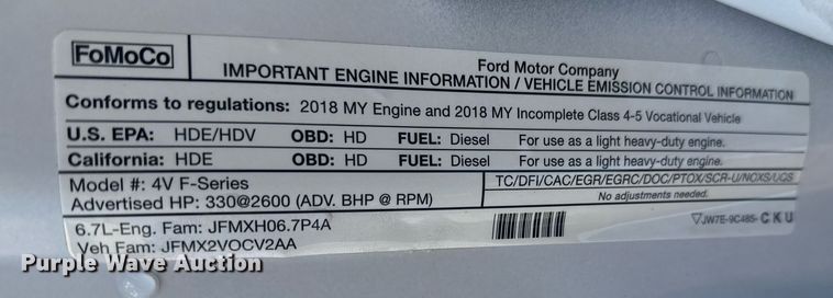 image for item EG2198 2018 Ford F550 SuperCab truck cab and chassis