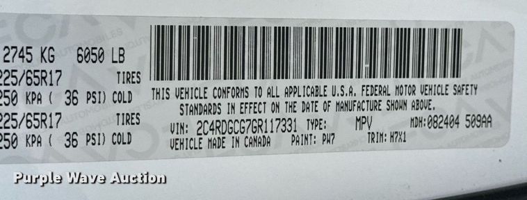 image for item EH7244 2016 Dodge Grand Caravan SXT van