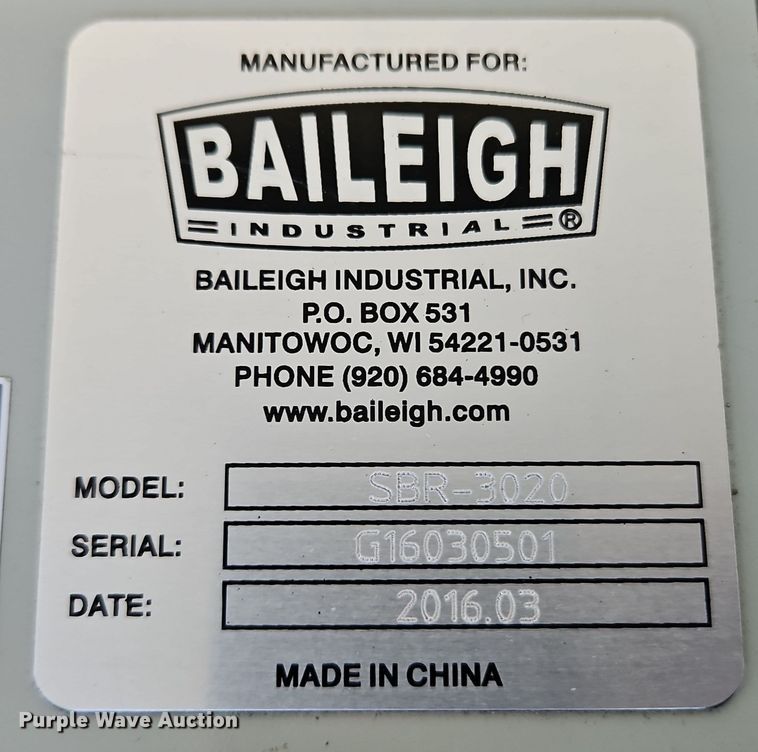 image for item EI8521 Baileigh SBR-3020 metal brake