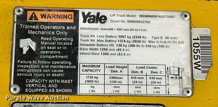 image for item EJ4951 Yale MSW040SFN24TV087 order picker