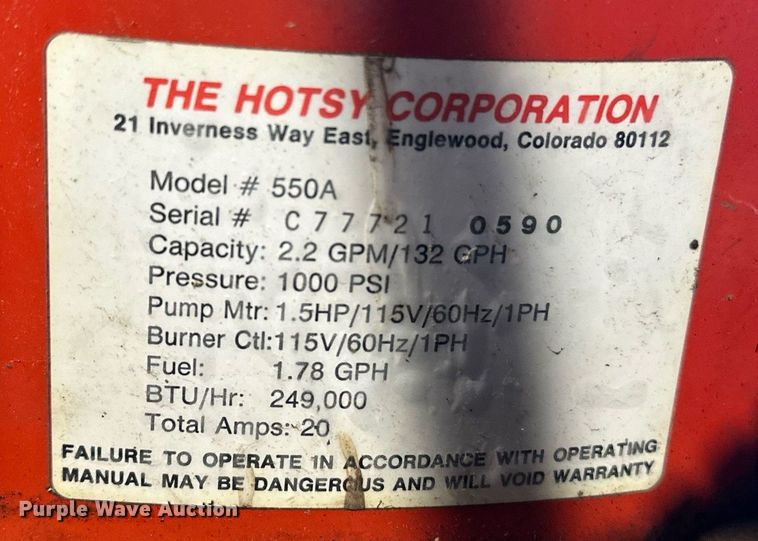 image for item EJ4968 Hotsy 550A hot pressure washer