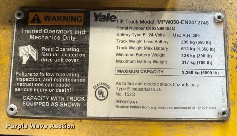 image for item EJ4971 Yale MPW050-EN24T2748 pallet jack