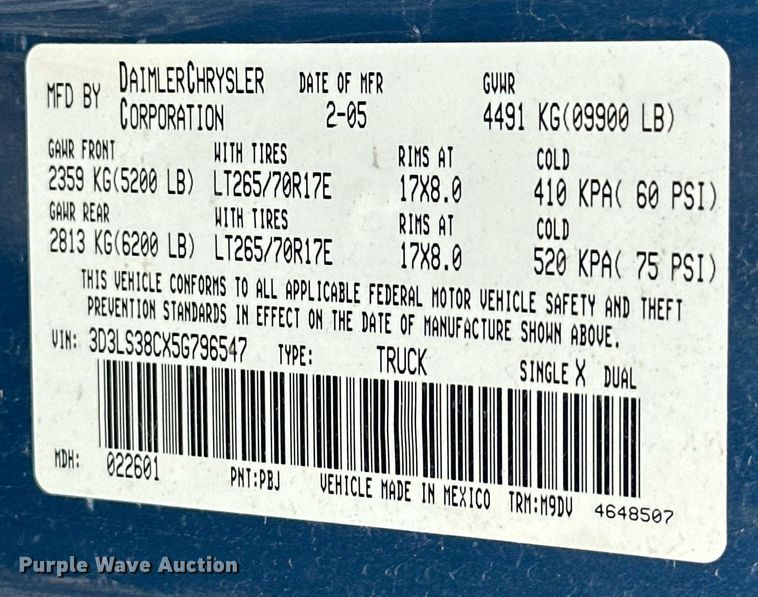 image for item EJ4975 2005 Dodge Ram 3500 Quad Cab pickup truck