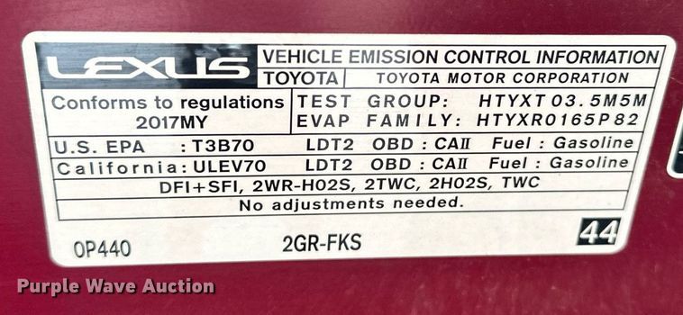 image for item EJ5084 2017 Lexus RX350 