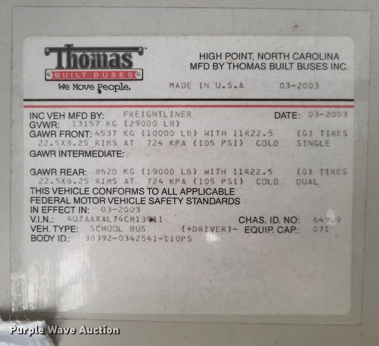 image for item EJ8088 2004 Thomas FS65 school bus