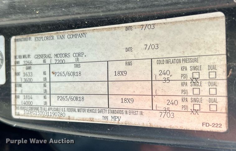 image for item EK3630 2003 GMC Savana G1500  handicap accessible van