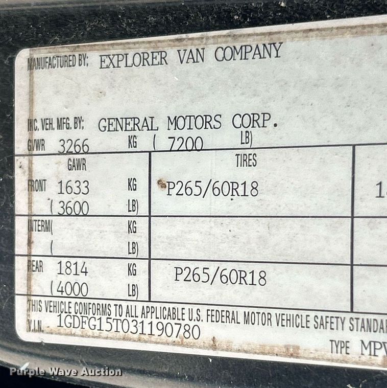 image for item EK3630 2003 GMC Savana G1500  handicap accessible van