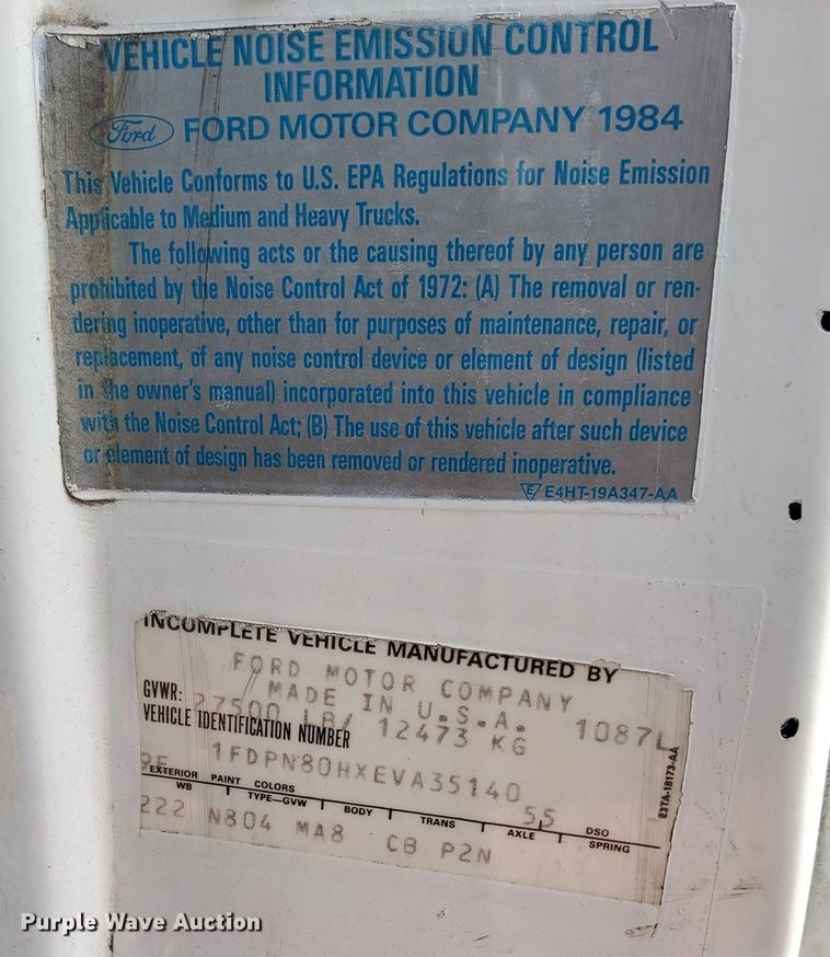 image for item EK3633 1984 Ford Conventional NL delivery truck