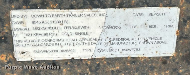 image for item EK3679 2011 Down To Earth Trailer Sales DTE850WF7B3 car carrier