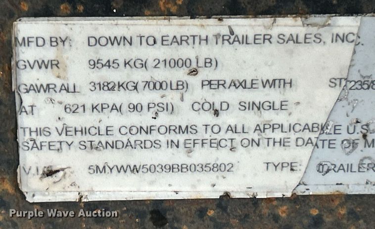 image for item EK3679 2011 Down To Earth Trailer Sales DTE850WF7B3 car carrier