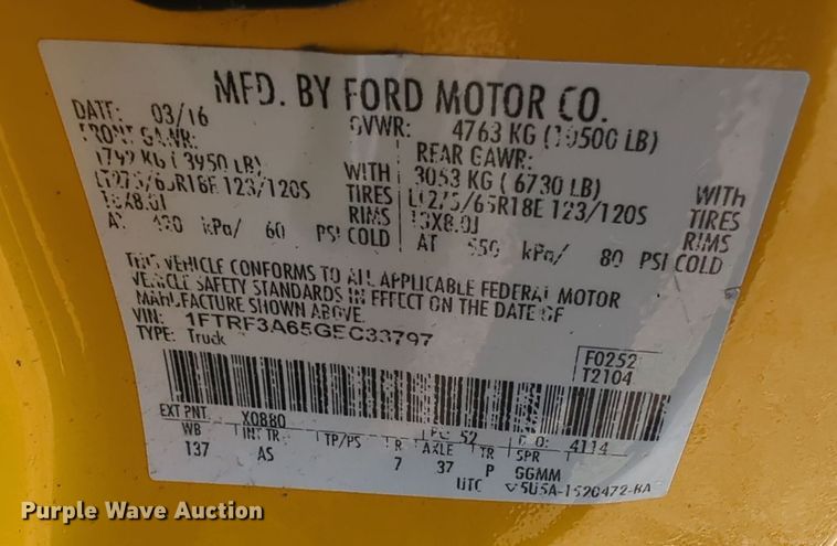 image for item ER4503 2016 Ford F350 Super Duty utility bed pickup truck