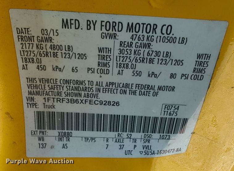 image for item ER4511 2015 Ford F350 Super Duty utility bed pickup truck