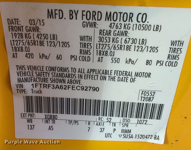 image for item ER4522 2015 Ford F350 Super Duty utility bed pickup truck