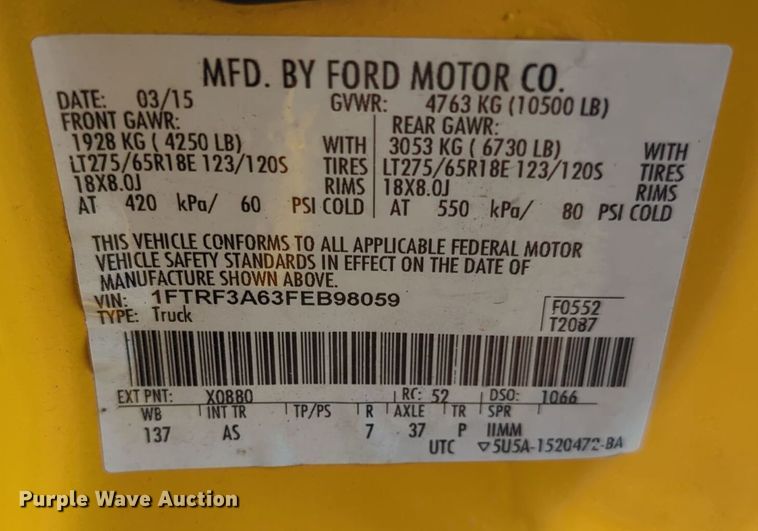 image for item ER4527 2015 Ford F350 Super Duty utility bed pickup truck