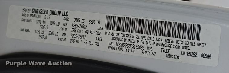 image for item LW9957 2014 Dodge Ram 1500 Quad Cab pickup truck