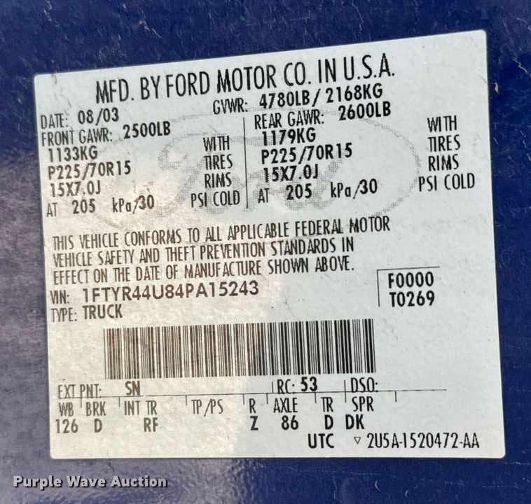 image for item MS9947 2004 Ford  Ranger XLT SuperCab pickup truck