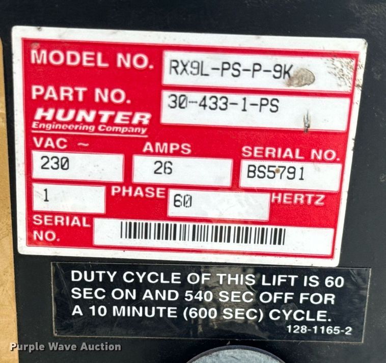 image for item MS9989 Hunter  RX9L-PS-P-9K Wheel alignment lift