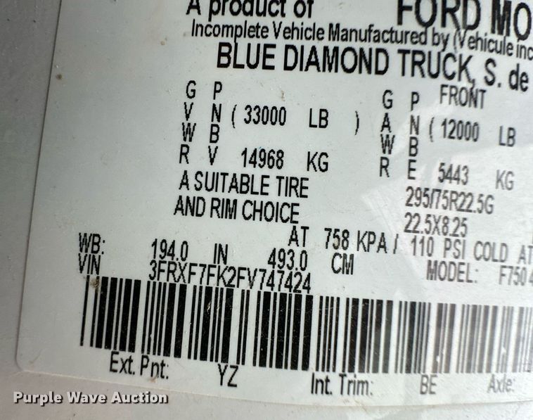 image for item DL0484 2015 Ford F750 Super Duty digger derrick truck