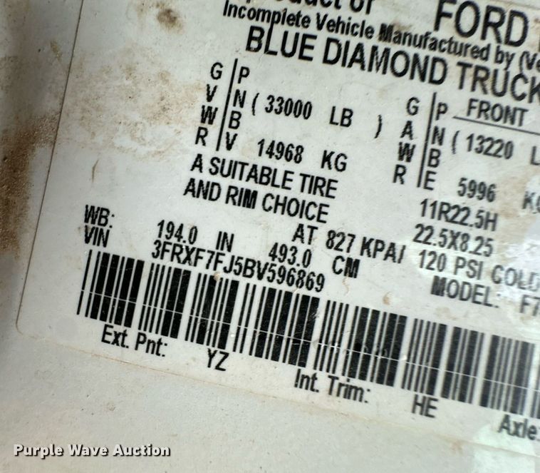 image for item DL0485 2011 Ford F750 Super Duty bucket truck