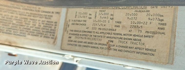 image for item DL1049 1994 International 9200 dump truck