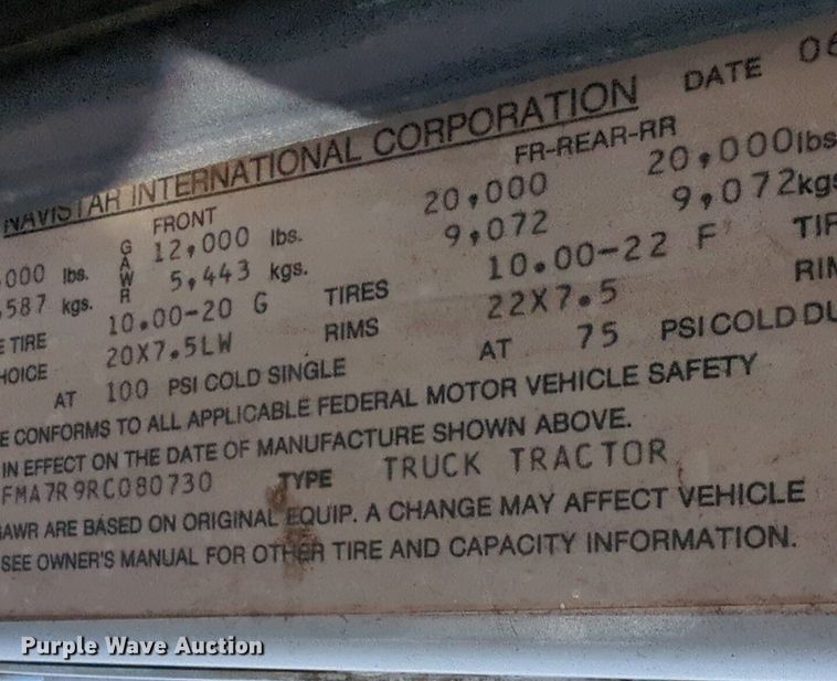 image for item DL1049 1994 International 9200 dump truck