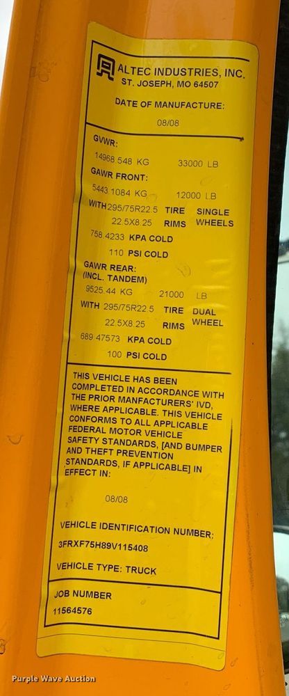 image for item DM1841 2009 Ford F750 digger derrick truck