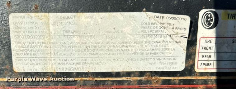 image for item DS3143 2016 Maxey equipment trailer